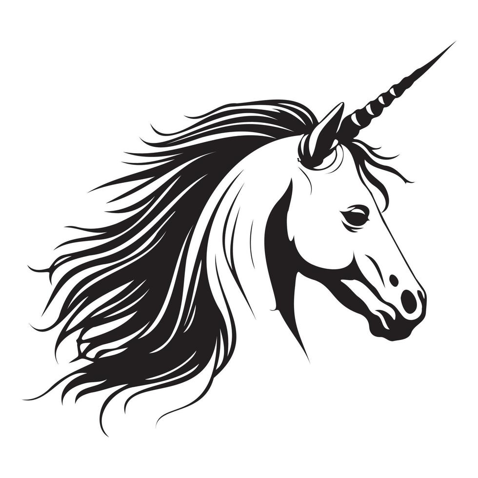 Einhorn Gesicht, Silhouetten Einhorn Gesicht SVG, schwarz und Weiß Einhorn Vektor