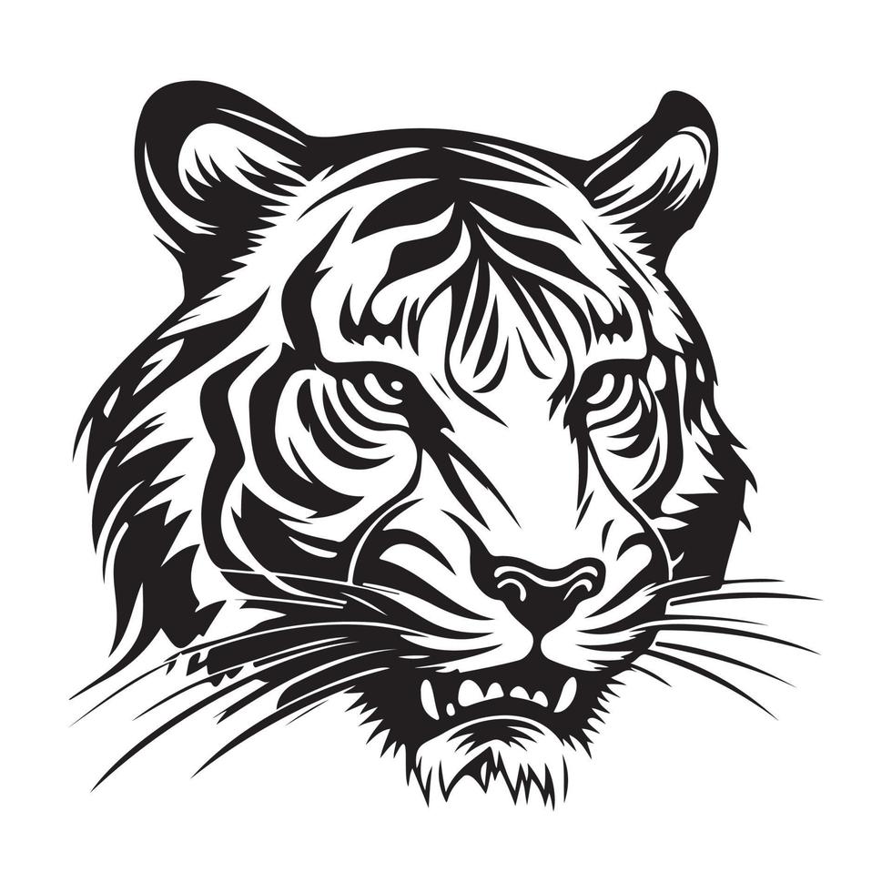 Tiger Gesicht, Silhouetten Tiger Gesicht SVG, schwarz und Weiß Tiger Vektor