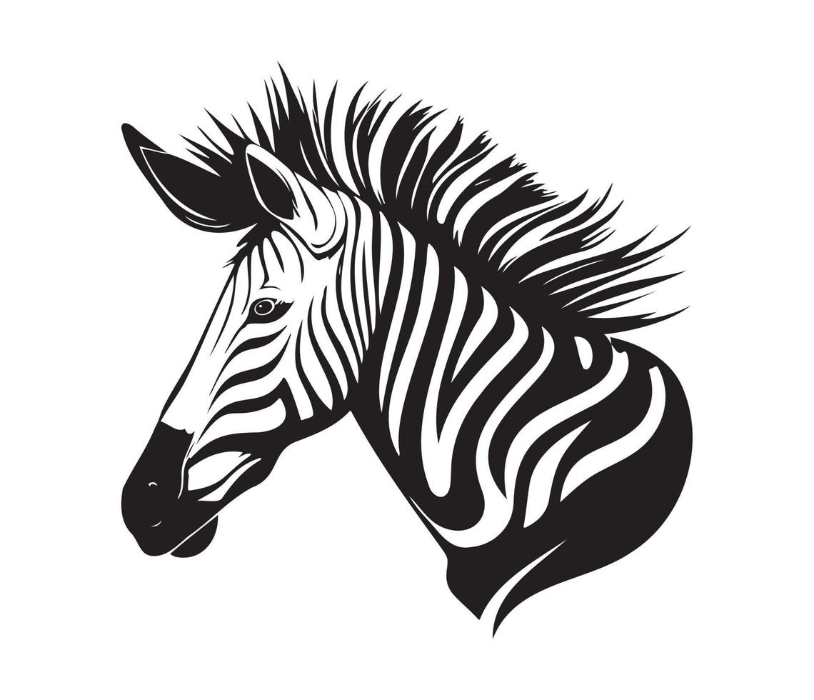 Zebra Gesicht, Silhouetten Zebra Gesicht, schwarz und Weiß Zebra Vektor