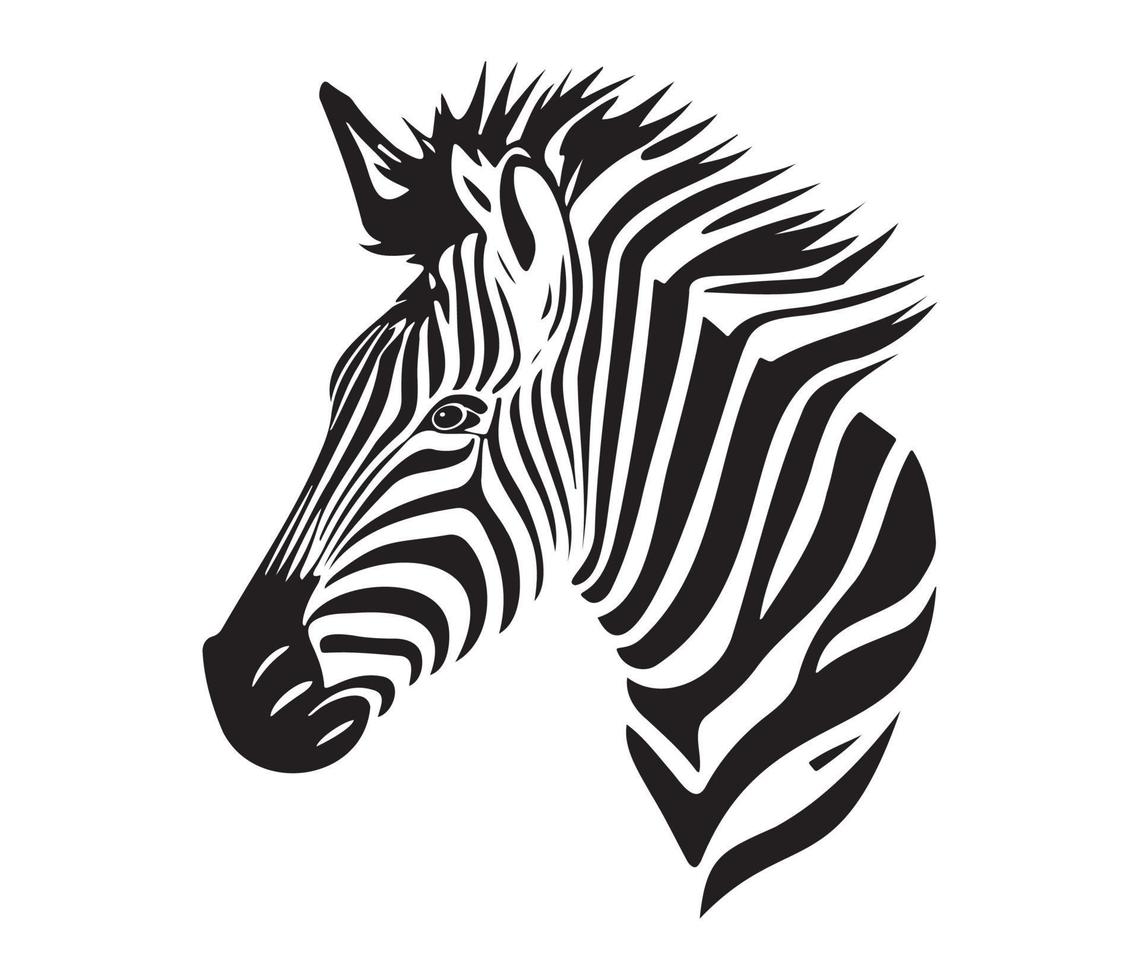Zebra Gesicht, Silhouetten Zebra Gesicht, schwarz und Weiß Zebra Vektor