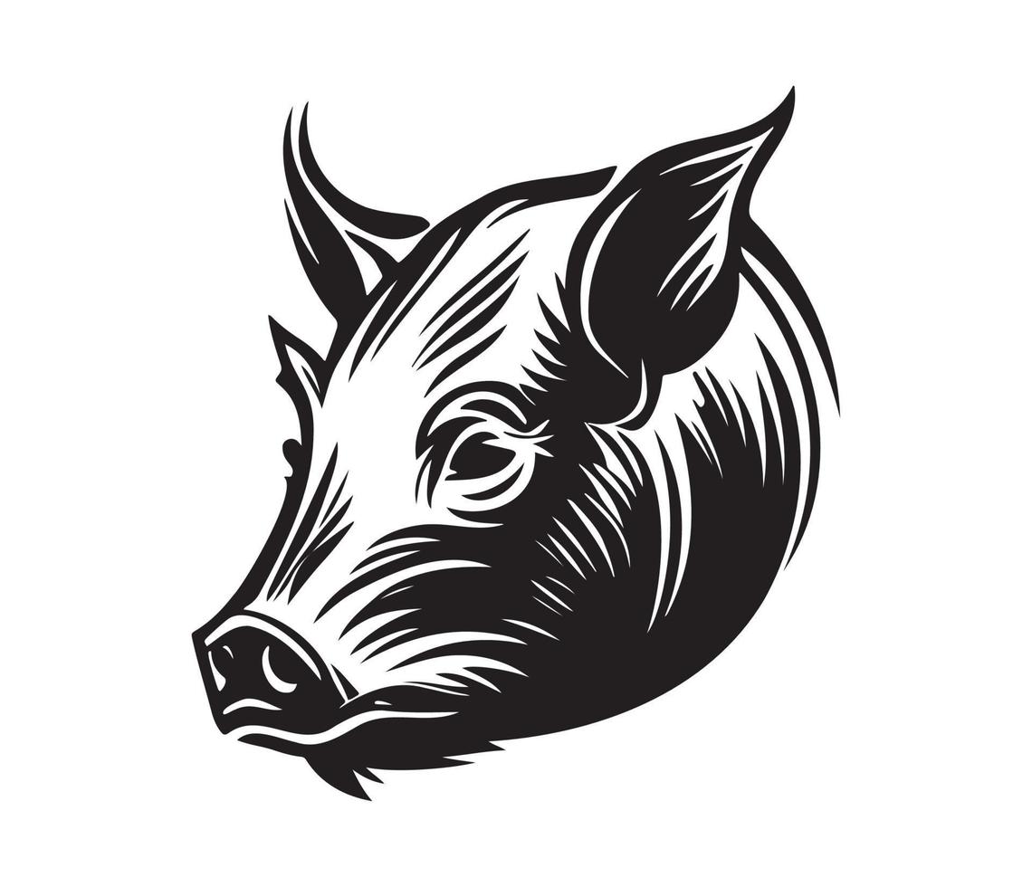 Schwein Gesicht, Silhouetten Schwein Gesicht, schwarz und Weiß Schwein Vektor