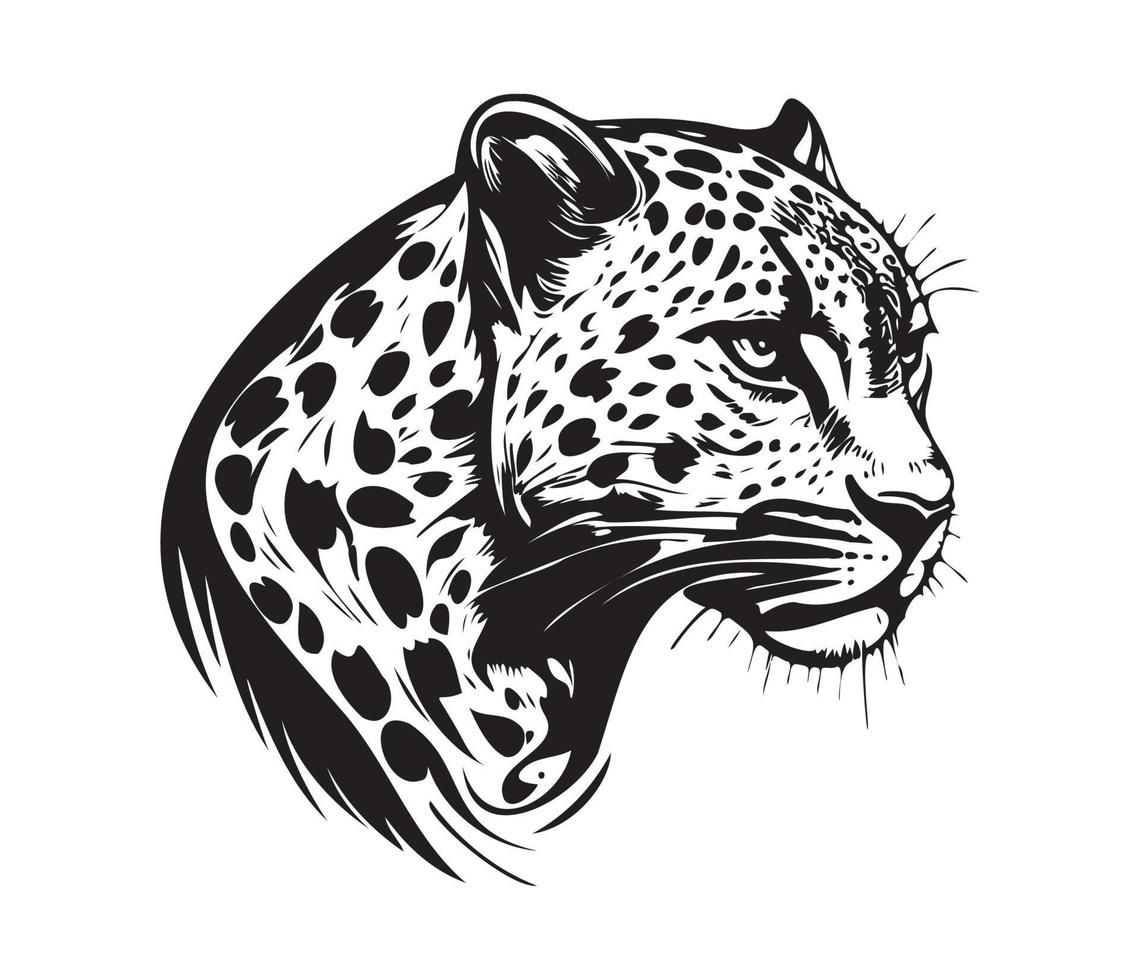 leopard ansikte, silhuetter leopard ansikte, svart och vit leopard vektor