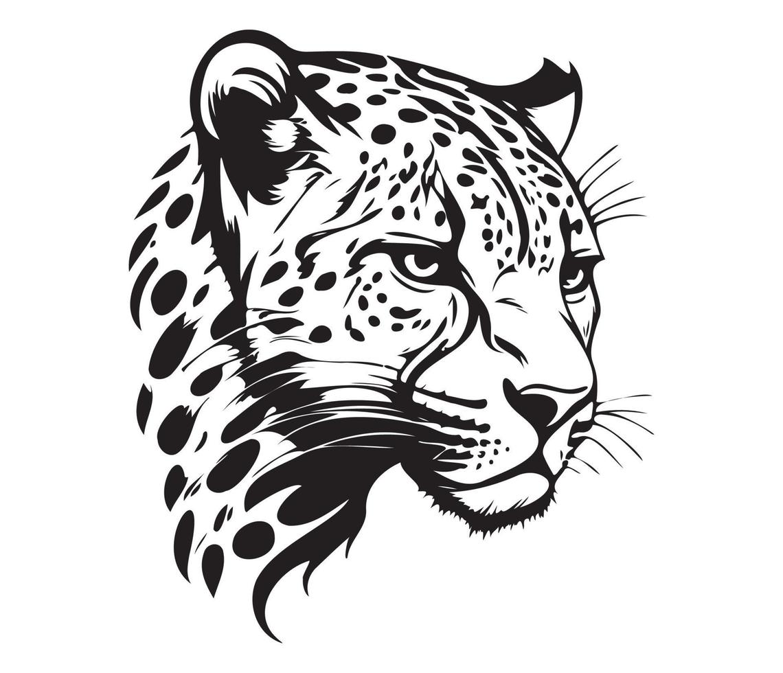 Leopard Gesicht, Silhouetten Leopard Gesicht, schwarz und Weiß Leopard Vektor