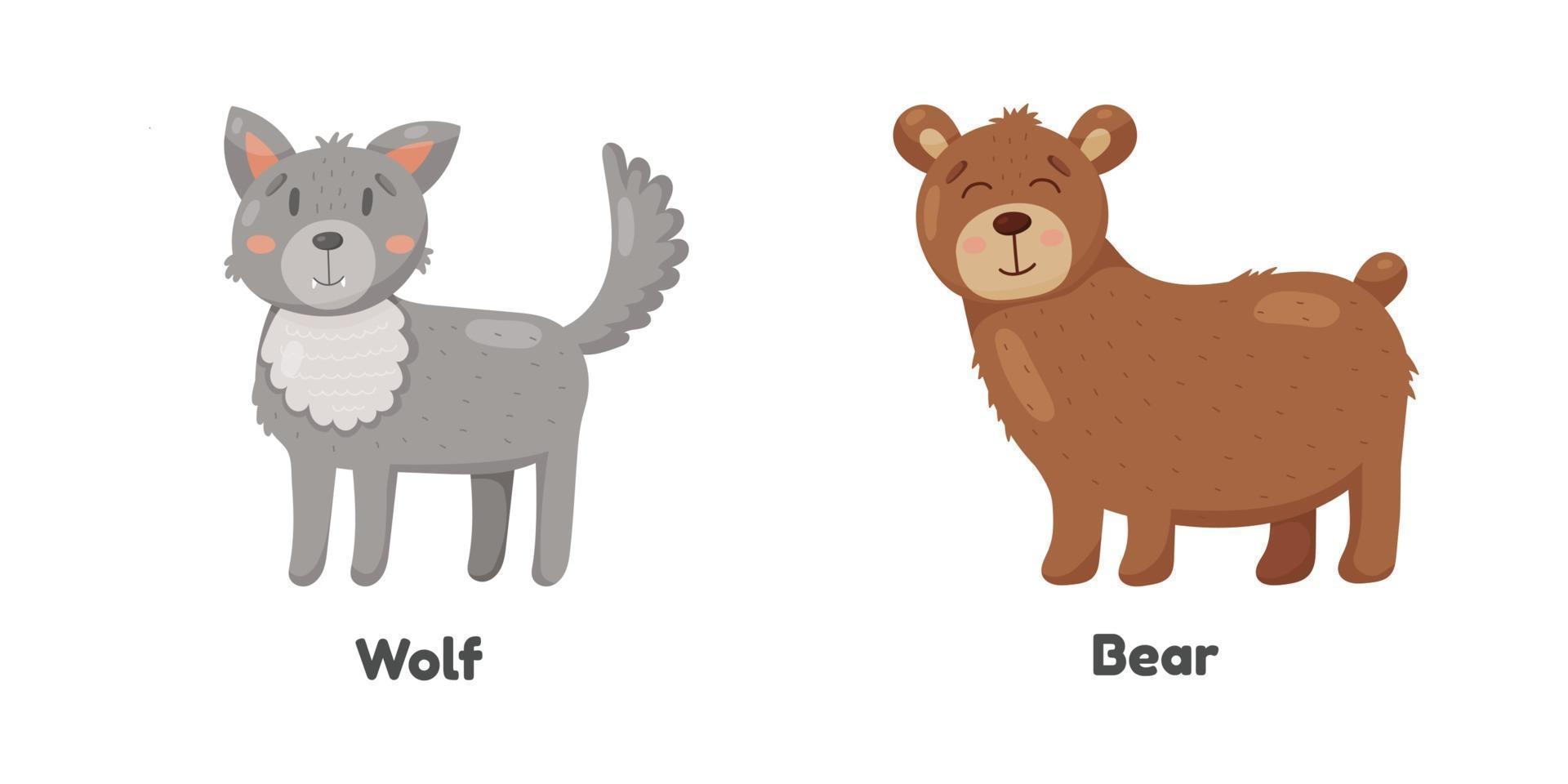 söt varg och björn i tecknad stil. barn illustration. vektor