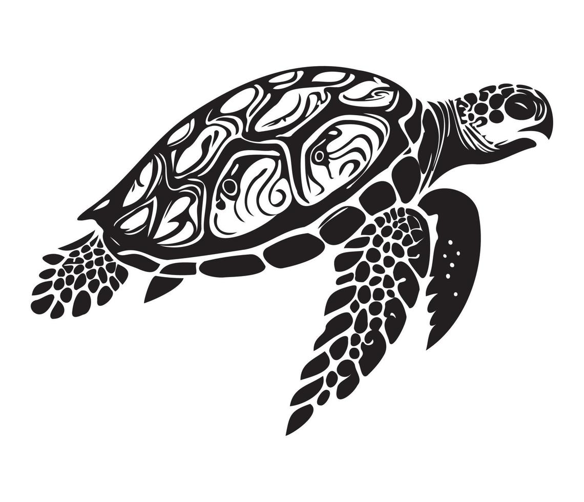 simning hav sköldpadda ikon hav djur- svart symbol, under vattnet djur vektor