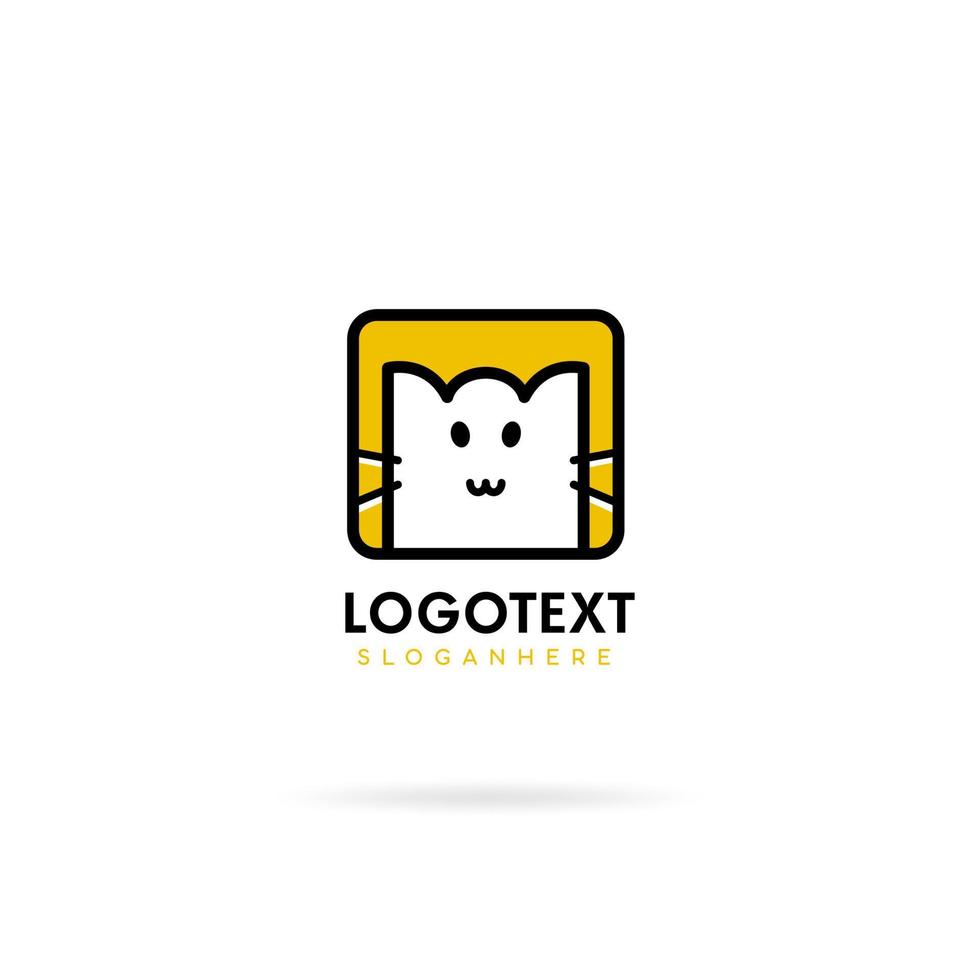 vit katt logotyp illustration, gul bakgrund. vektor ikon