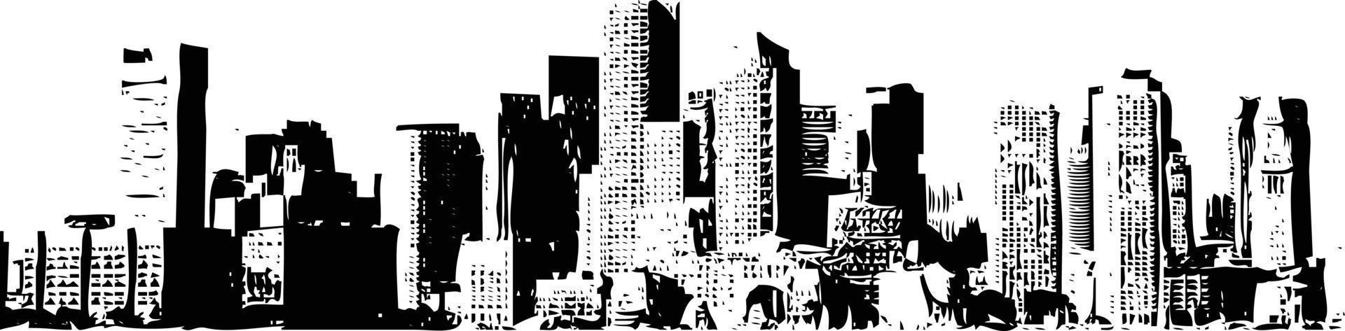Vektor Illustration Silhouette Gebäude Wolkenkratzer Horizont isoliert auf Weiß Hintergrund