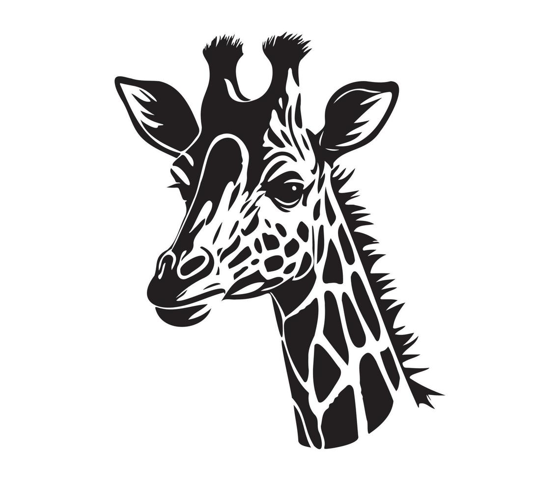 Giraffe Gesicht, Silhouetten Giraffe Gesicht, schwarz und Weiß Giraffe Vektor