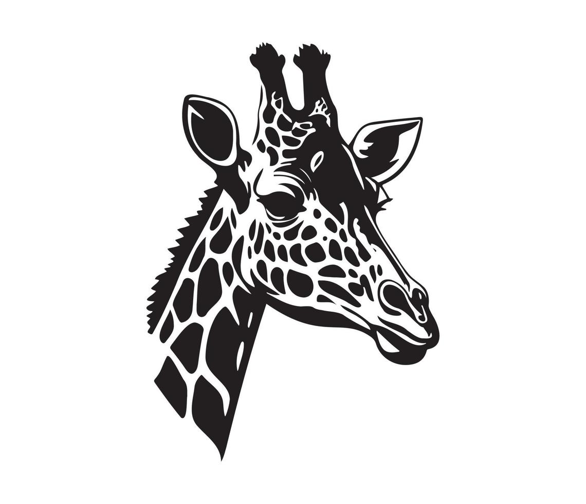 giraff ansikte, silhuetter giraff ansikte, svart och vit giraff vektor