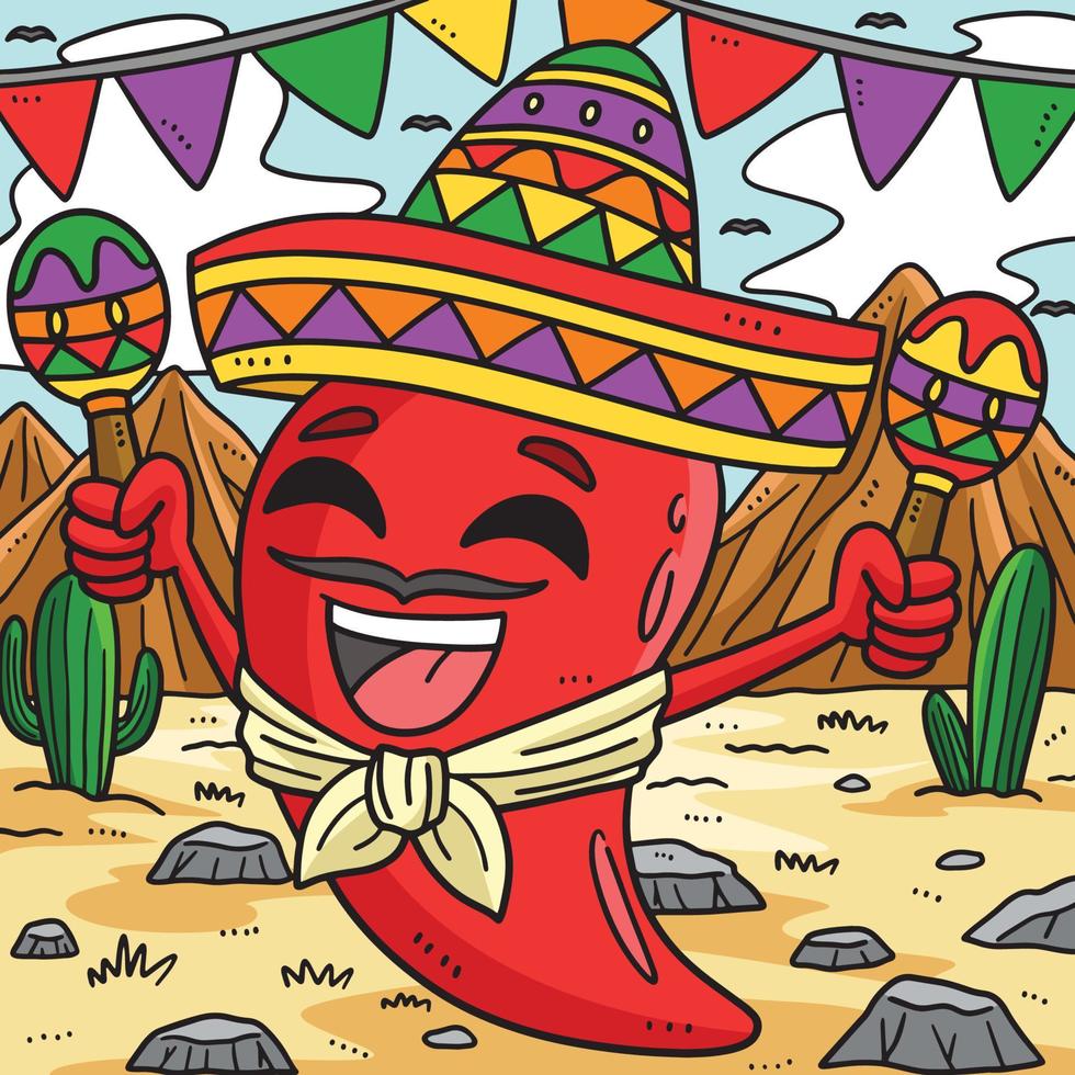 cinco de Mayo Jalapeno Sombrero farbig Karikatur vektor