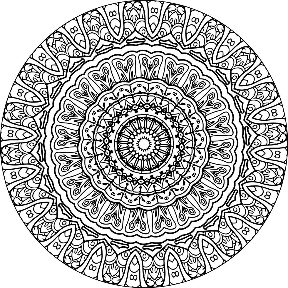 Mandala Färbung Buch Kunst. Gruß Karte, Aufkleber, Spitze Muster und Tätowierung. Dekoration zum Innere Design. Vektor Kreis von Mandala mit Blumen- Ornament Muster. Hintergrund