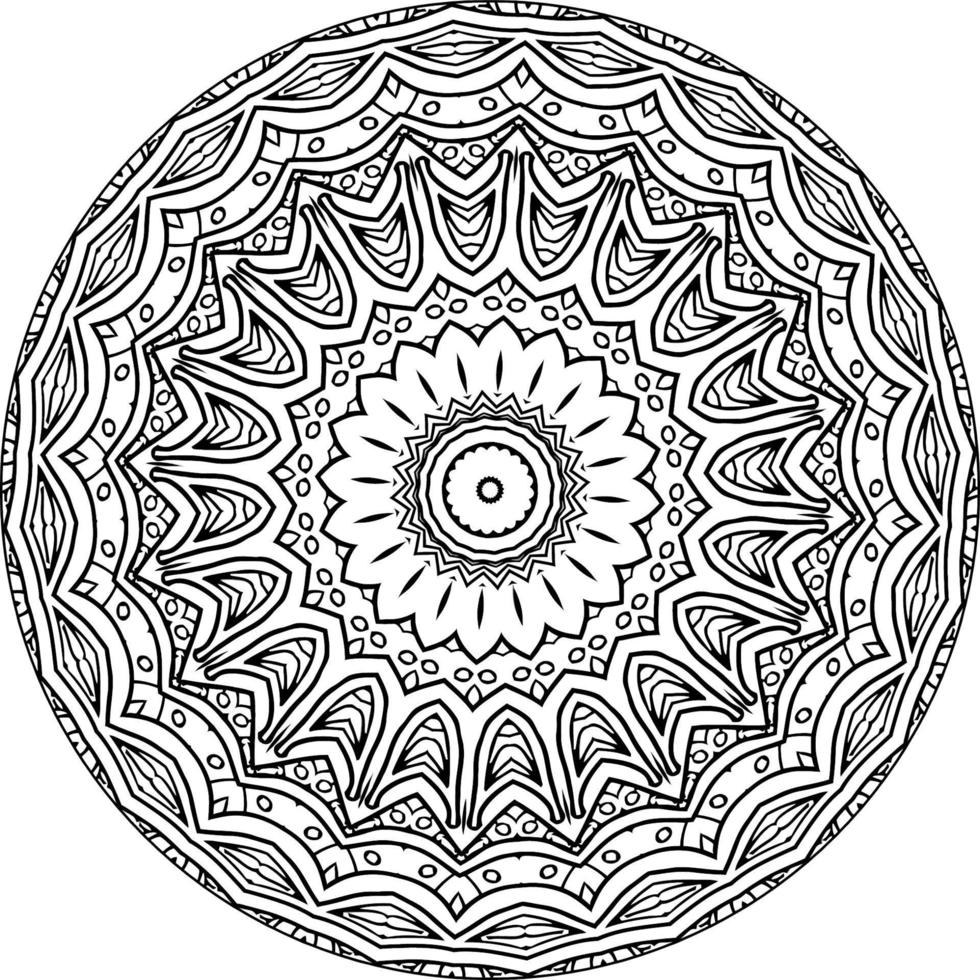 Mandala Färbung Buch Kunst. Gruß Karte, Aufkleber, Spitze Muster und Tätowierung. Dekoration zum Innere Design. Vektor Kreis von Mandala mit Blumen- Ornament Muster. Hintergrund