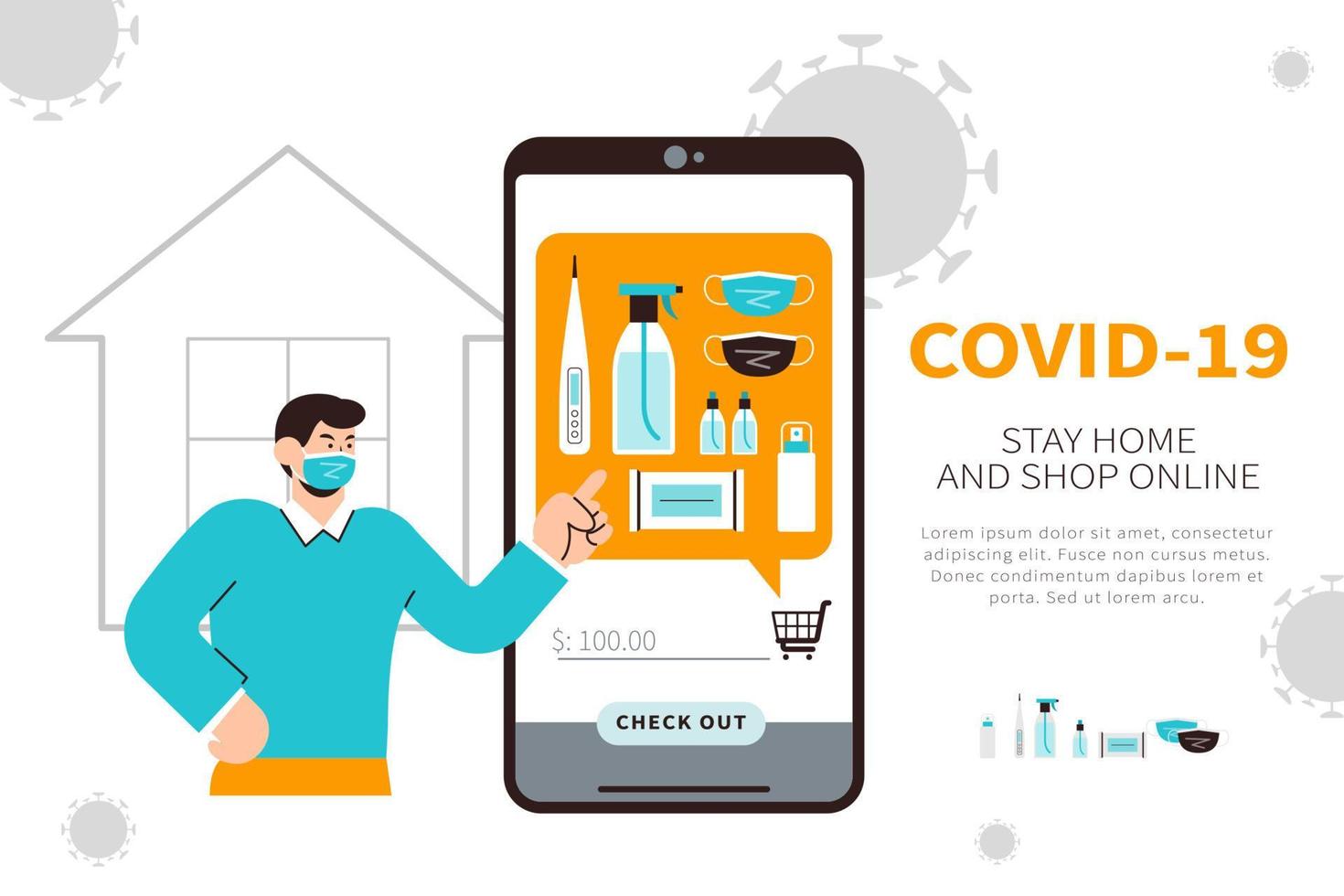online Einkaufen auf Clever Telefon Portion Menschen erhalten persönlich Pflege Produkte während covid-19 Quarantäne vektor