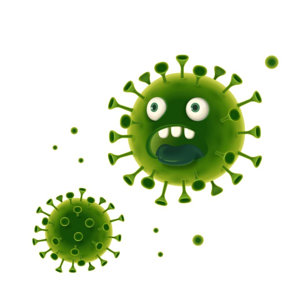 tecknad serie tecken av grön monster, begrepp av sjukdom orsakar bakterie eller virus, isolerat på vit bakgrund, 3d illustration vektor