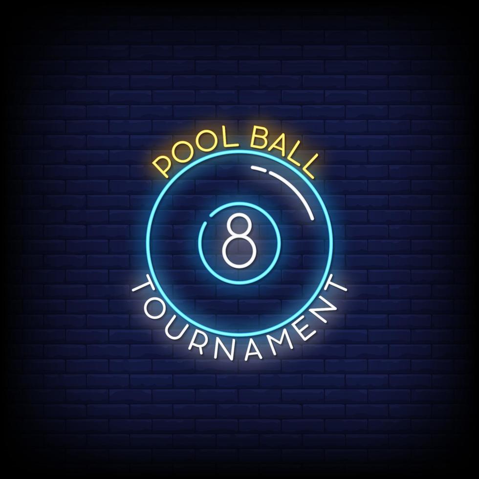 Pool Ball Turnier Leuchtreklamen Stil Text Vektor