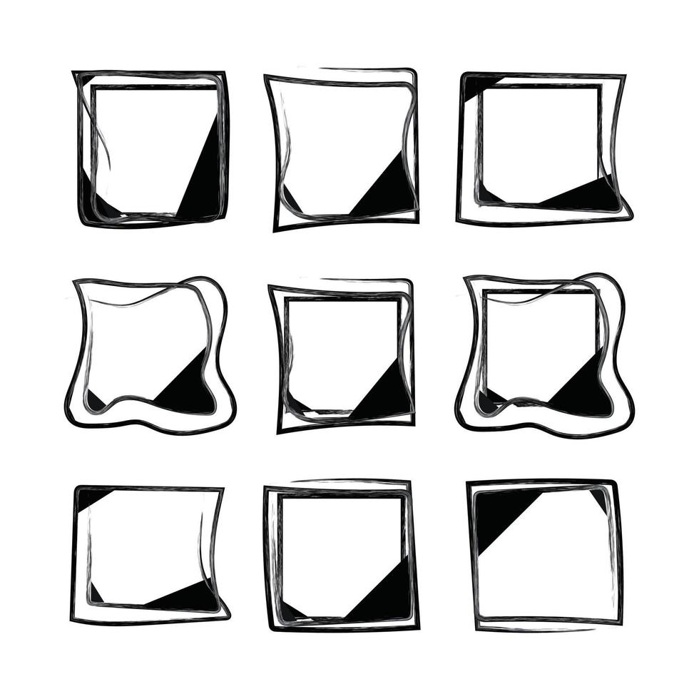 Vektor Hand gezeichnet Platz Rahmen Satz. schwarz Farbe Rahmen Sammlung. Vektor schwarz Rahmen Sammlung