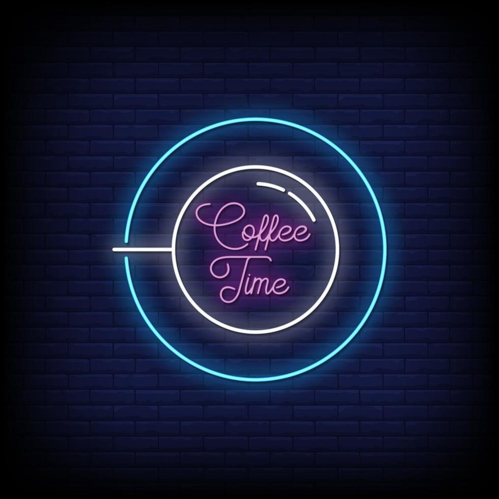 kaffe tid neon skyltar stil text vektor