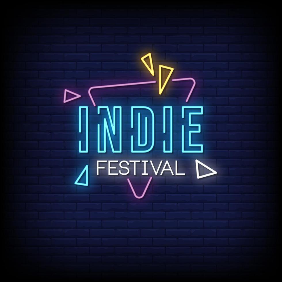 Indie Festival Leuchtreklamen Stil Text Vektor