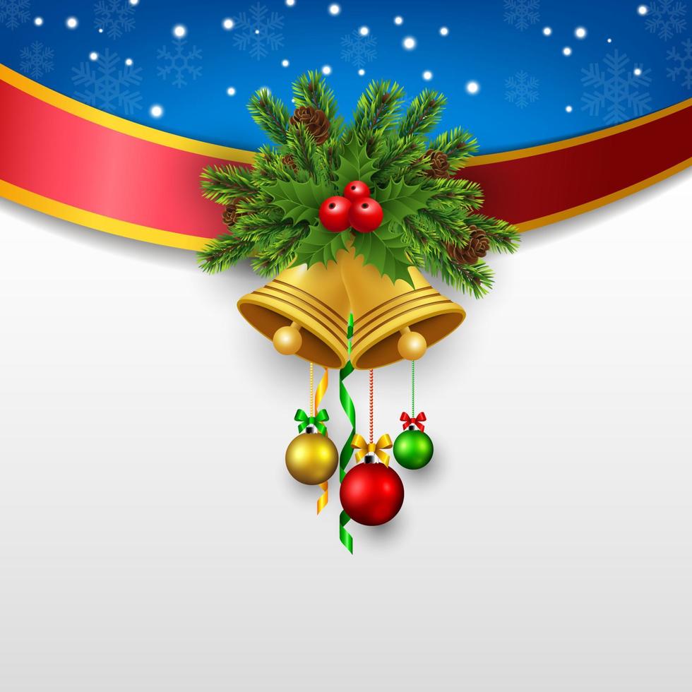 Stechpalme Beere mit Gold Glocken Weihnachten Gruß Karte, Vektor Illustration