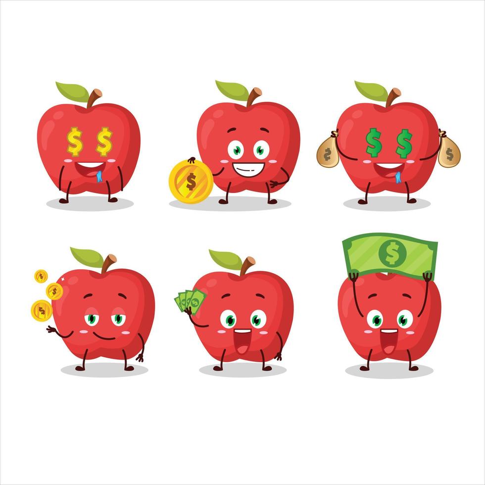 äpple tecknad serie karaktär med söt uttryckssymbol föra pengar vektor