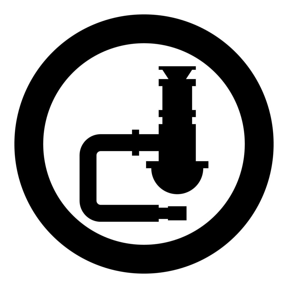 Siphon Installation Armaturen Kanal Rohr ablassen unter sinken Kanalisation Tube Symbol im Kreis runden schwarz Farbe Vektor Illustration Bild solide Gliederung Stil
