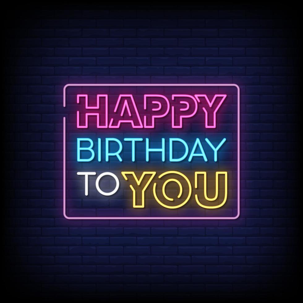 Grattis på födelsedagen till dig neonskyltar stil text vektor