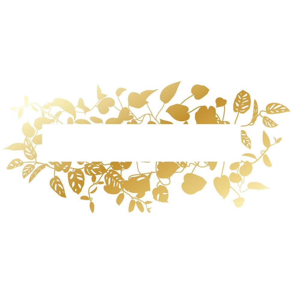 trendig guld tropisk löv av annorlunda rankor med vit ark. kort med exotisk lian löv ram. vektor