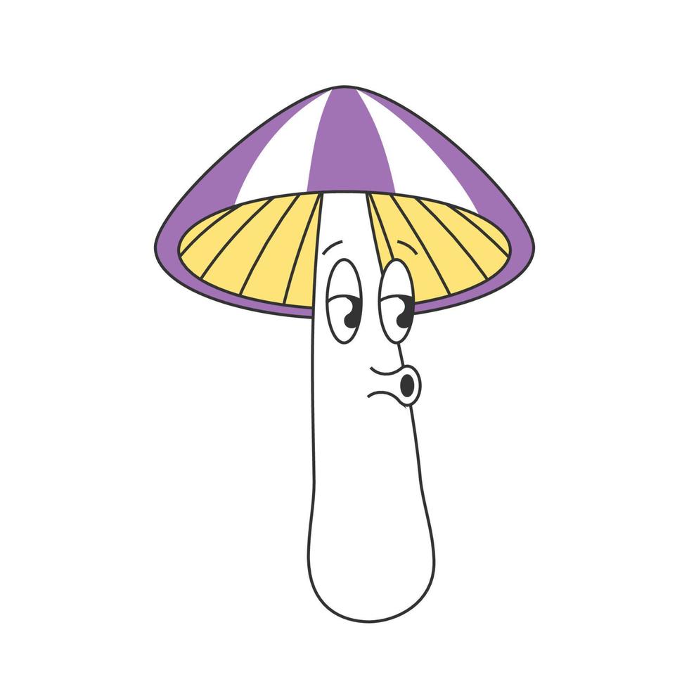 retro groovig trippy Pilz Charakter mit komisch Gesicht. Hippie psychedelisch Pilz. Hippie funky fliegen Agaric Pilz. Jahrgang Karikatur halluzinogen nostalgisch Amanita. modisch y2k Pop Kultur. Vektor