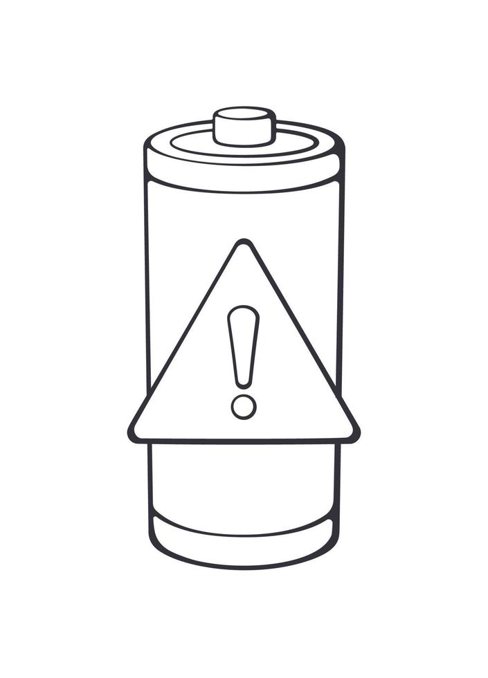 varning status av elektrisk enhet ackumulator. översikt ikon. vektor illustration. tömma avgift nivå batteri indikator med varning tecken. kraft teknologi. isolerat vit bakgrund