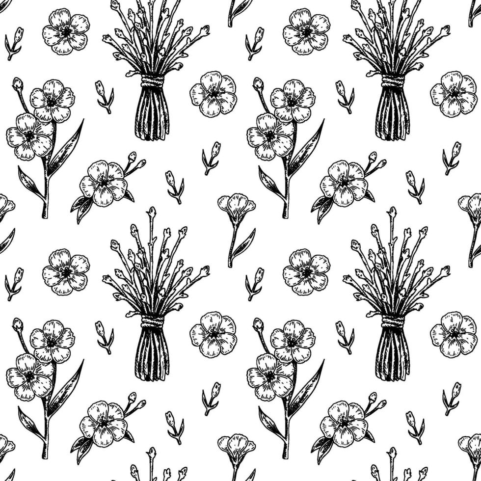 nahtloses Muster der Frühlingsblumen mit handgezeichneten Gestaltungselementen. Vektorillustration im Skizzenstil. vektor