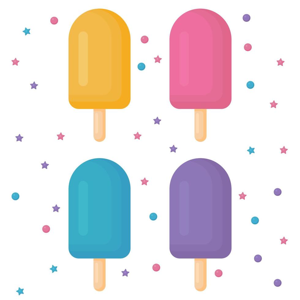 einstellen von Rosa, Gelb, Blau, violett Obst Eis mit Sträusel auf Hintergrund vektor