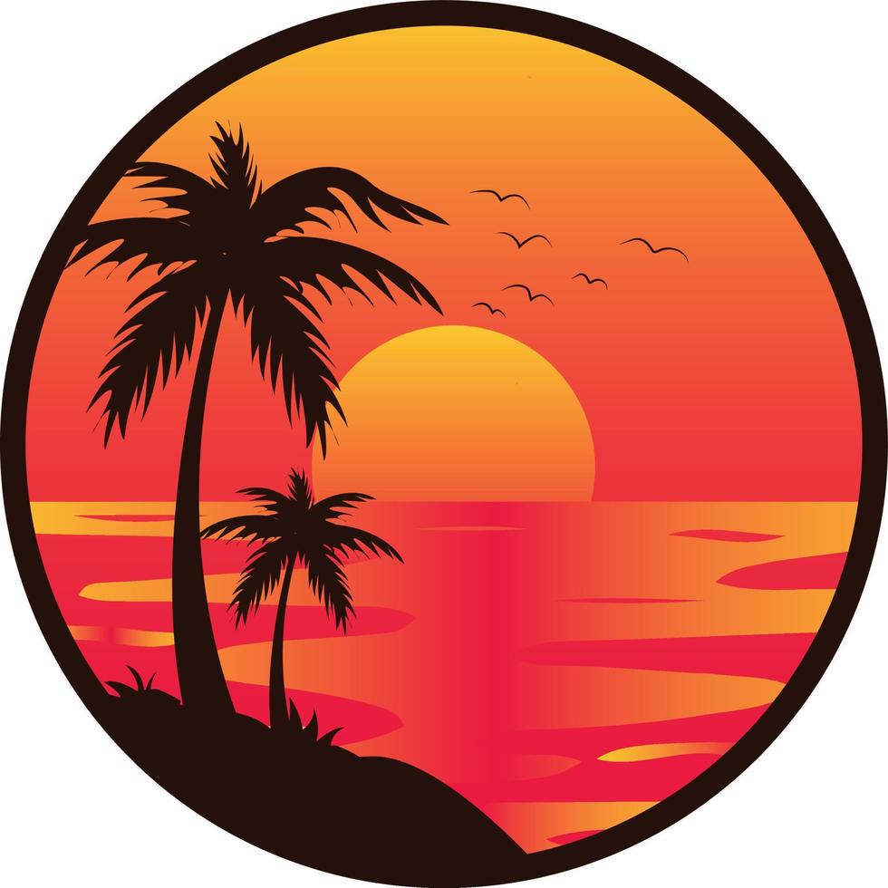 Palme Baum Logo. Meer Strand Logo Design. Natur Logo Design. Meer Logo Design mit ein Pflaume Baum. Kokosnuss Baum mit Meer vektor