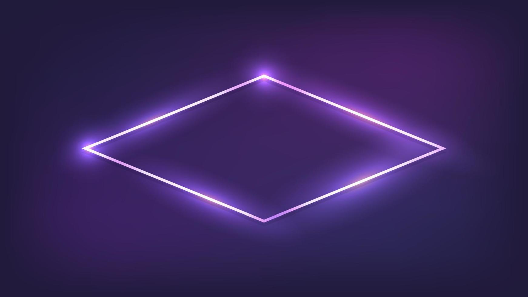 Neon- Rhombus Rahmen mit leuchtenden Auswirkungen auf dunkel Hintergrund. leeren glühend Techno Hintergrund. Vektor Illustration.