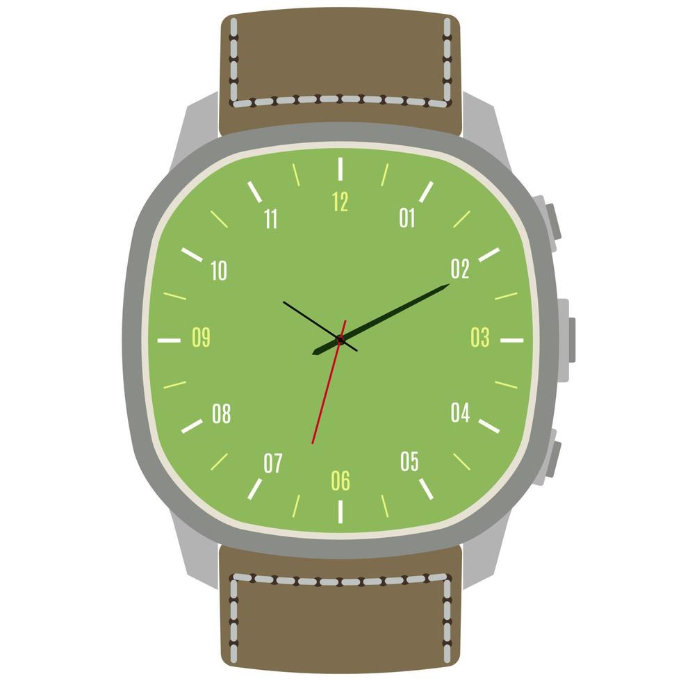 klassisch Design mechanisch Armbanduhr isoliert auf Weiß Hintergrund. Uhr Gesicht mit Stunde, Minute und zweite Hände. Vektor Illustration.