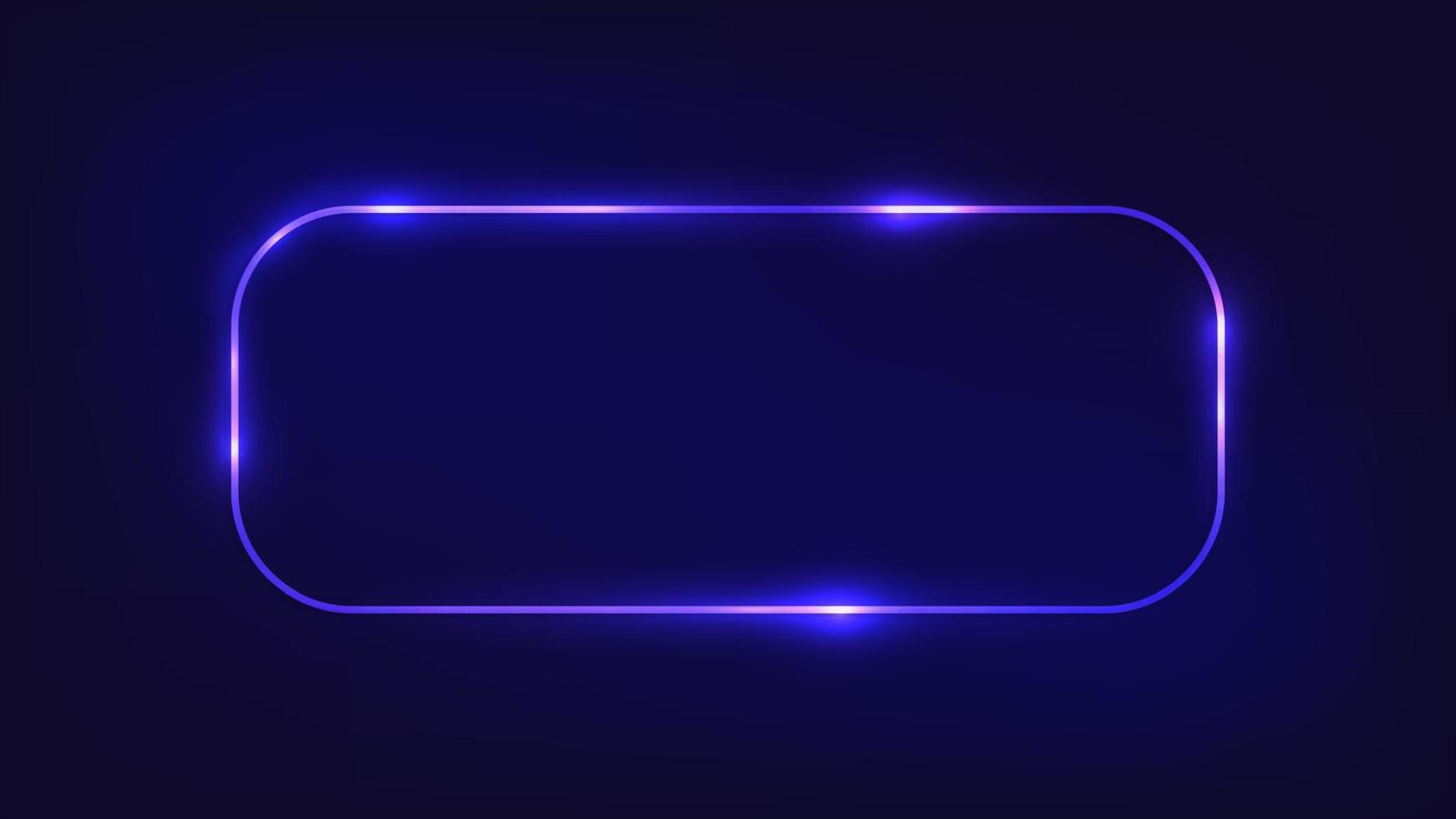 Neon- gerundet Rechteck Rahmen mit leuchtenden Auswirkungen auf dunkel Hintergrund. leeren glühend Techno Hintergrund. Vektor Illustration.