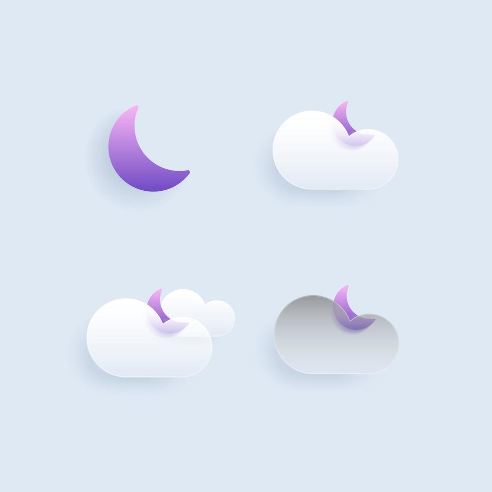 einstellen von anders Wetter Symbole. Wolke, Regen, Mond, Blitz, Sonnenflocke. Vektor Illustration