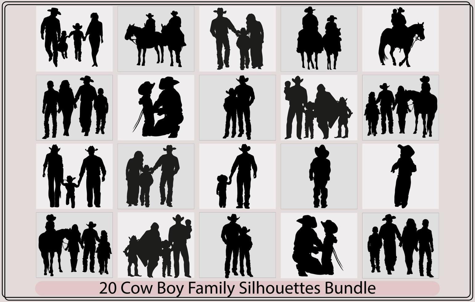 Cowboy Familie Silhouette vektor