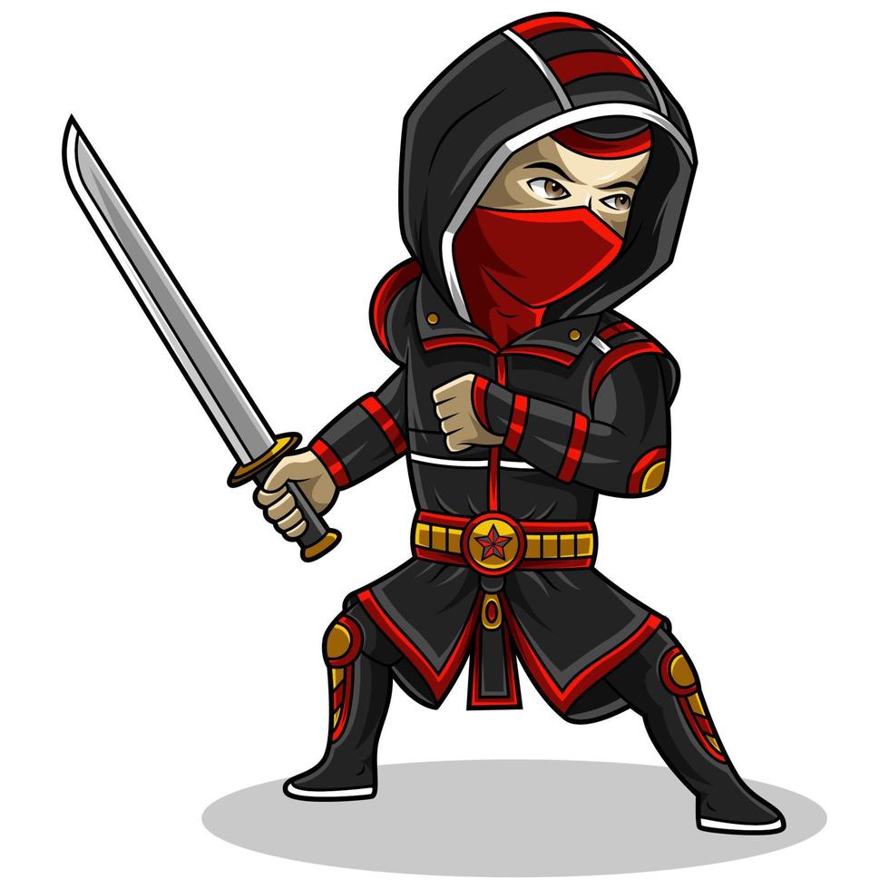 ninja chibi maskot logotyp design vektor