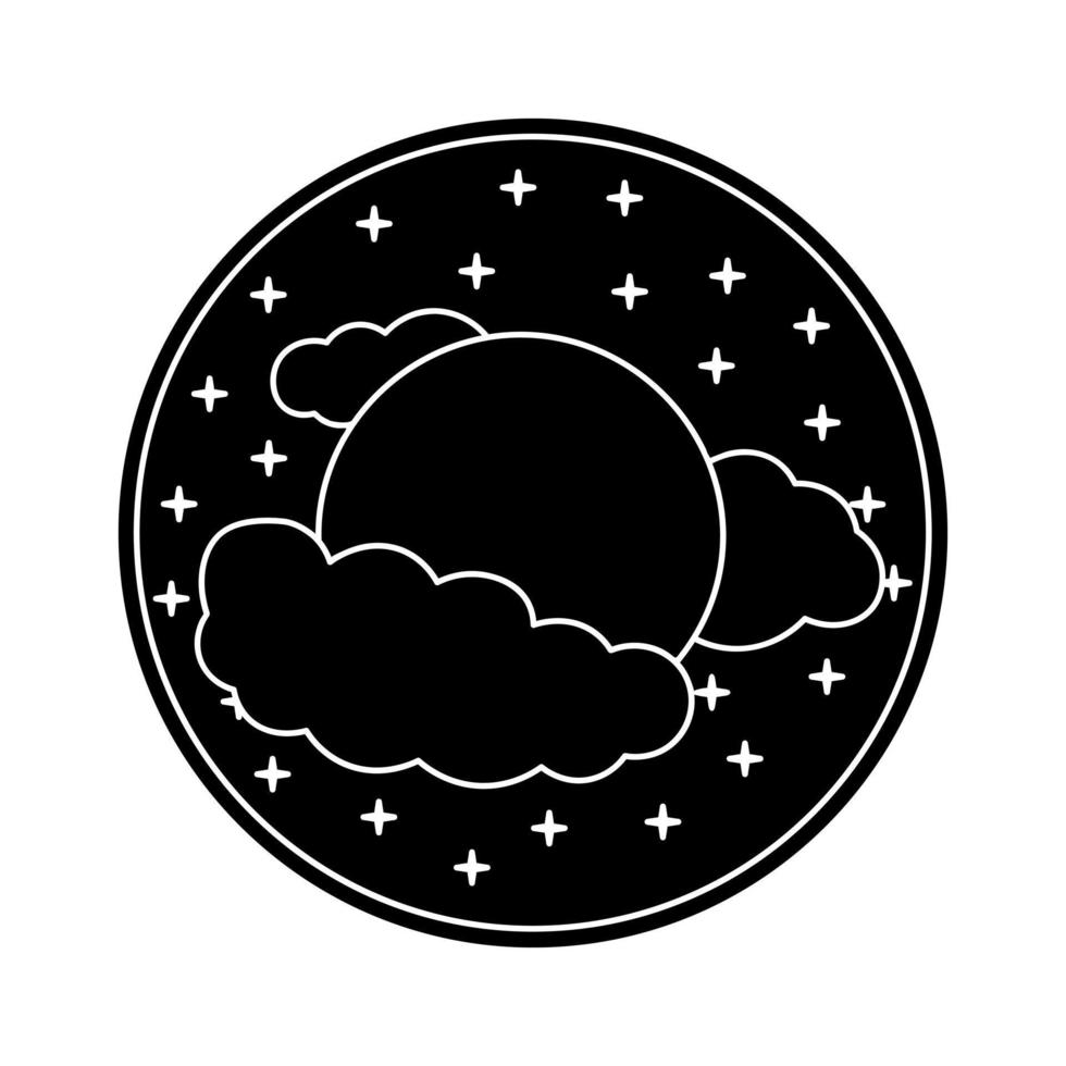 måne silhuett med stjärnor och moln vektor