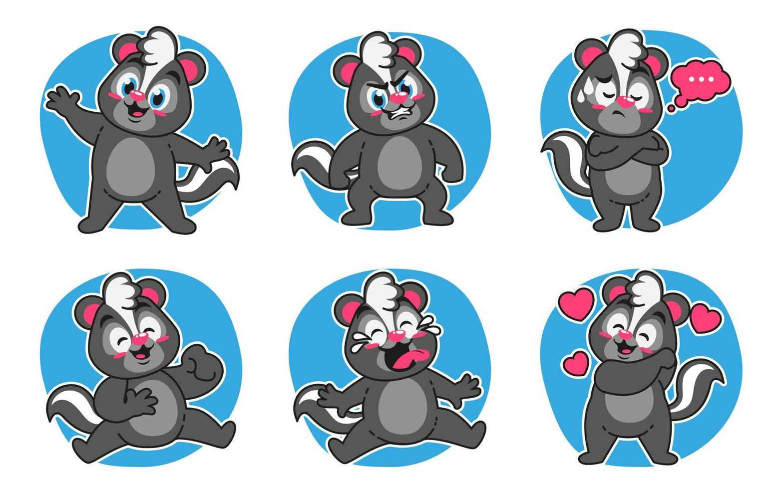 skunk tecknad serie uttryck klistermärken packa vektor