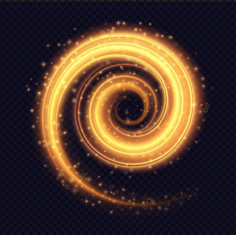 Magie feurig Licht Spiral- bewirken isoliert auf ein dunkel Hintergrund. vektor