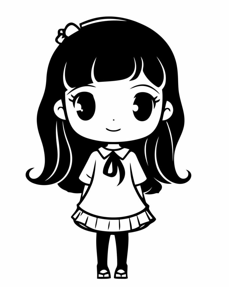 svart och vit anime flicka vektor