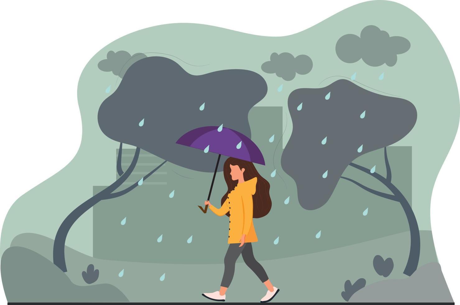 höst regn. flicka i de regn. hög kvalitet vektor illustration.