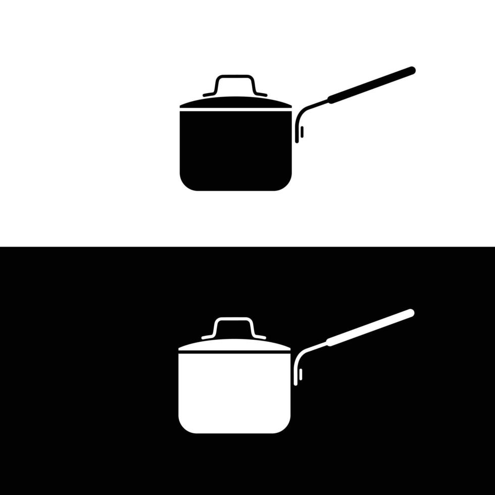 kastrull silhuett platt vektor. silhuett kök redskap ikon. uppsättning av svart och vit symboler för kök begrepp. kokkärl ikon för webb. köksutrustning. vektor