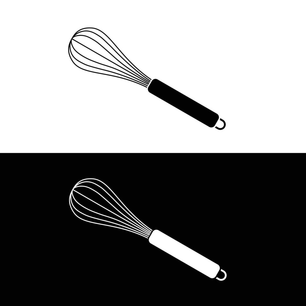 vispa platt silhuett vektor. silhuett redskap ikon. uppsättning av svart och vit symboler för kök begrepp, kök enheter, kök prylar, kök verktyg, köksutrustning vektor
