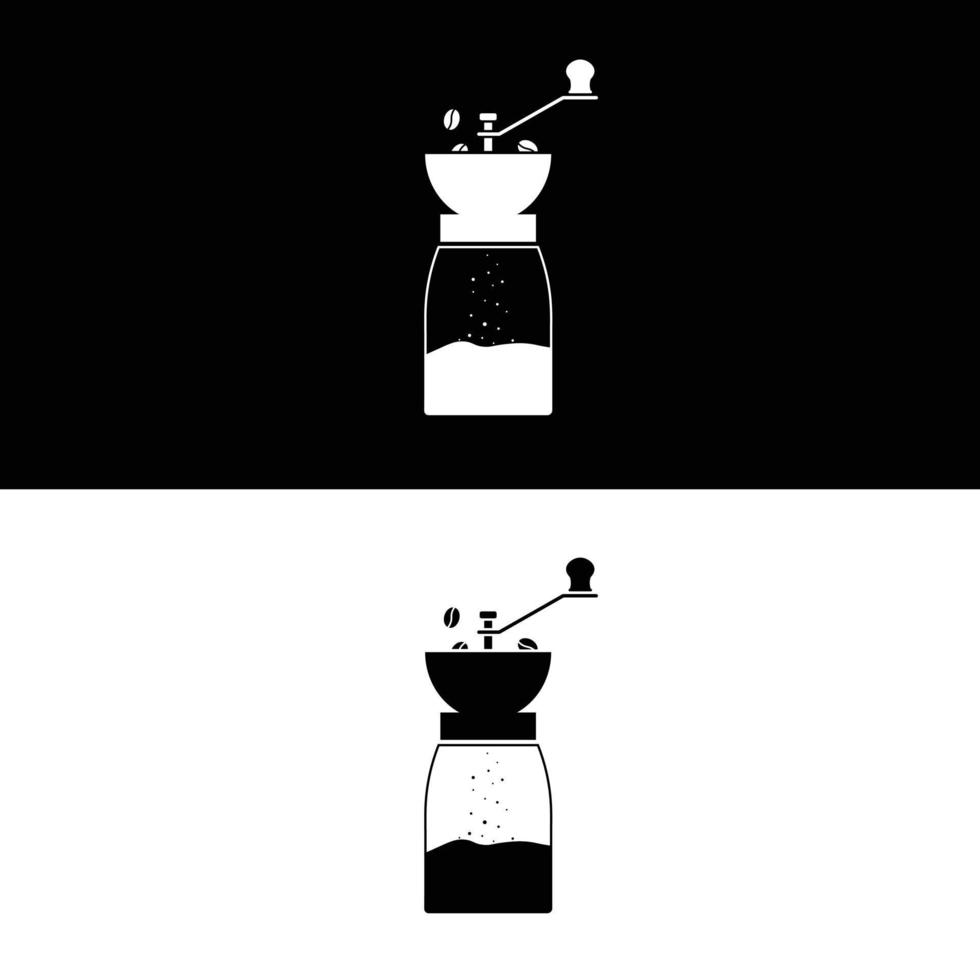 kaffe kvarn platt silhuett vektor. silhuett redskap ikon. uppsättning av svart och vit symboler för kök begrepp, kök enheter, kök vitvaror, kök prylar, köksutrustning vektor