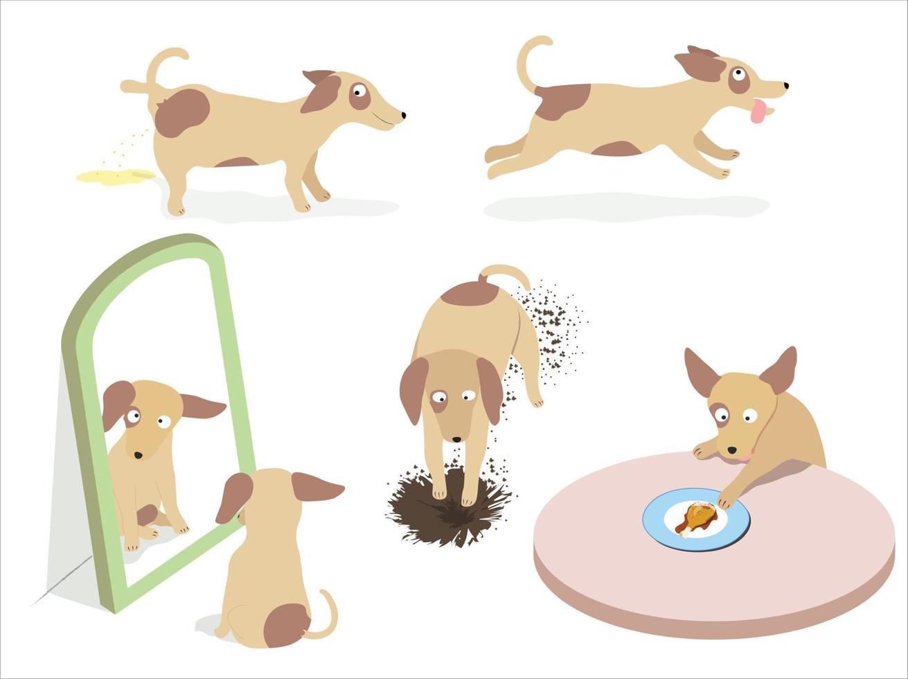 uppsättning av 5 hundar Färg isometrisk vektor i tecknad serie stil. söt hundar för hund älskare. full av energi hundar.