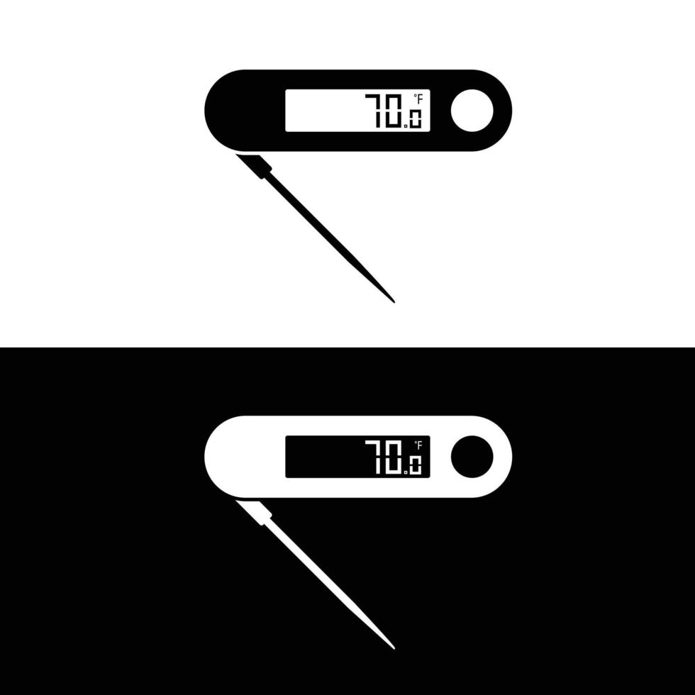 kött termometer platt silhuett vektor. silhuett redskap ikon. uppsättning av svart och vit symboler för kök begrepp, kök enheter, kök prylar, kök verktyg, köksutrustning vektor
