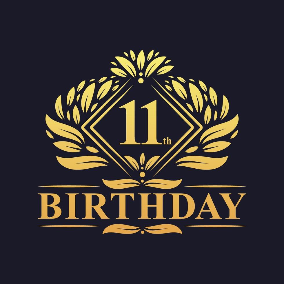 11 Jahre Geburtstag Logo, Luxus golden 11. Geburtstagsfeier. vektor