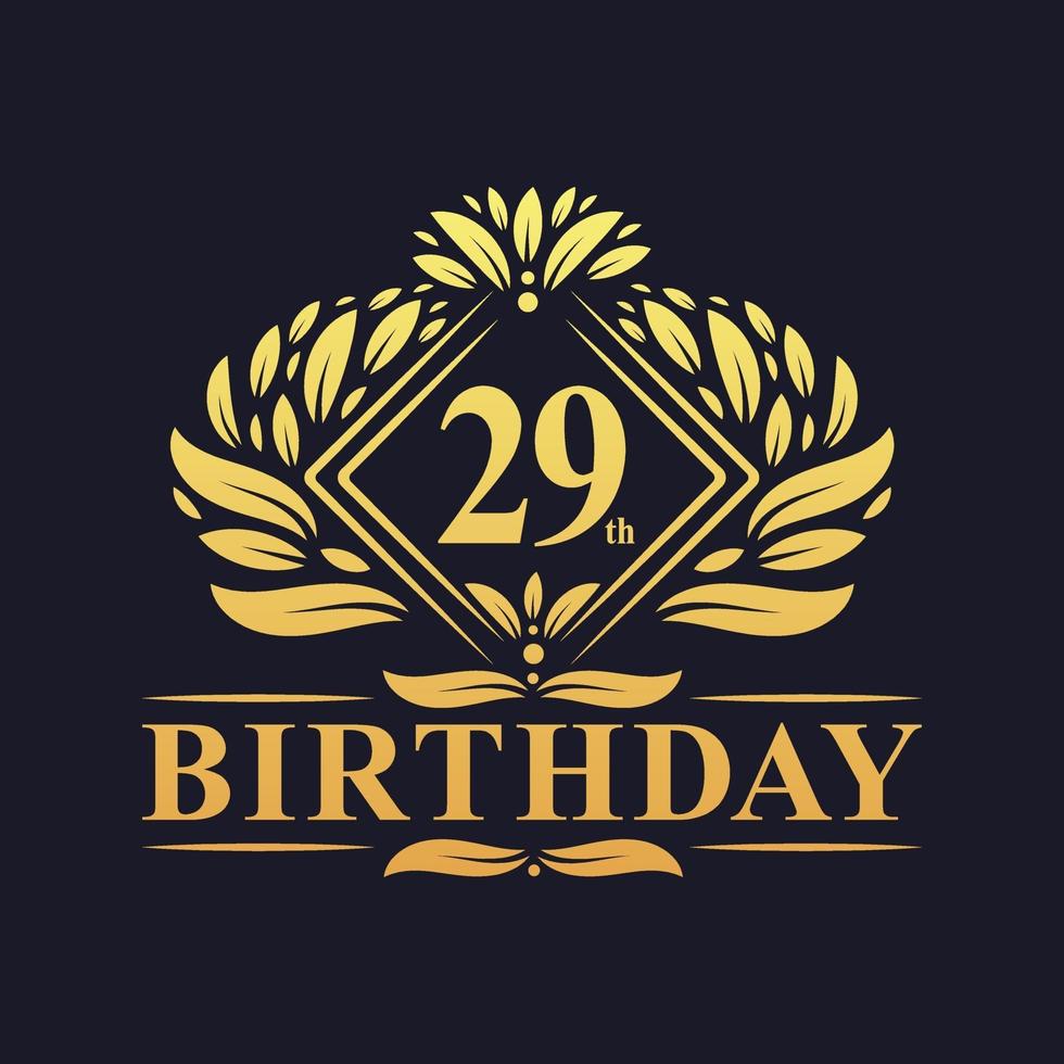 29 Jahre Geburtstag Logo, Luxus golden 29. Geburtstagsfeier. vektor